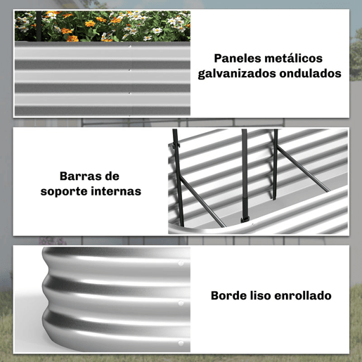 Outsunny Caixa de Plantio Exterior Grande com Cobertura de Estufa e Rede Caixa de Cultivo de Aço Galvanizado com Fundo Aberto Resistente às Intempéries, para Jardim Terraço 200x60x103 cm Prateado