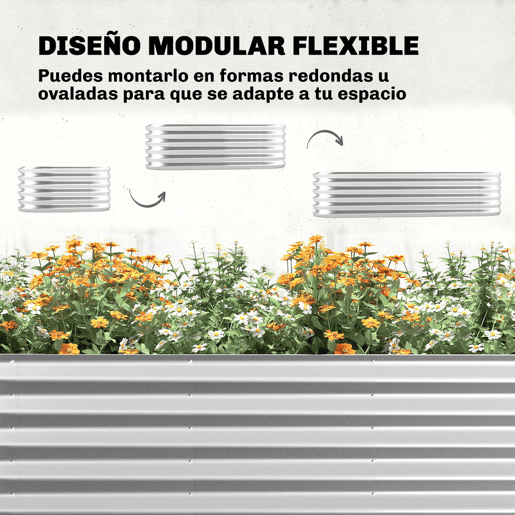 Outsunny Caixa de Plantio Exterior Grande com Cobertura de Estufa e Rede Caixa de Cultivo de Aço Galvanizado com Fundo Aberto Resistente às Intempéries, para Jardim Terraço 200x60x103 cm Prateado