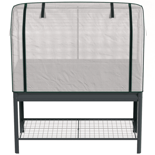 Outsunny Mesa de Cultivo com Cobertura de Estufa de 140 gm² PE Mesa de Cultivo em Metal Galvanizado com Prateleira Inferior e Forro para Plantação Plantas e Flores 120x55x140 cm Cinzento Escuro