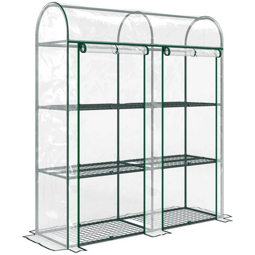 Outsunny Estufa Pequena de 3 Níveis Estufa Exterior com 2 Portas Enroláveis Estrutura de Aço e Cobertura de Plástico Anti-UV para Cultivar Plantas Flores 143x46x164 cm Transparente