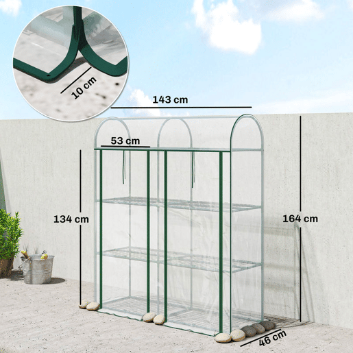 Outsunny Estufa Pequena de 3 Níveis Estufa Exterior com 2 Portas Enroláveis Estrutura de Aço e Cobertura de Plástico Anti-UV para Cultivar Plantas Flores 143x46x164 cm Transparente