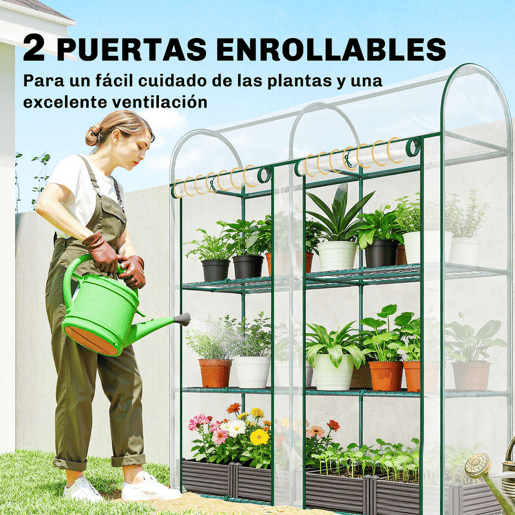 Outsunny Estufa Pequena de 3 Níveis Estufa Exterior com 2 Portas Enroláveis Estrutura de Aço e Cobertura de Plástico Anti-UV para Cultivar Plantas Flores 143x46x164 cm Transparente