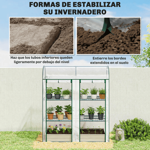 Outsunny Estufa Pequena de 3 Níveis Estufa Exterior com 2 Portas Enroláveis Estrutura de Aço e Cobertura de Plástico Anti-UV para Cultivar Plantas Flores 143x46x164 cm Transparente