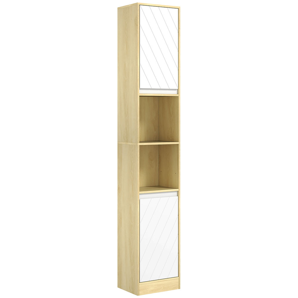 Homcom armario de baño alto, columna de baño estrecha con 2 puertas y 2 estantes abiertos, para espacios pequeños, 30x24x170 cm, roble y blanco