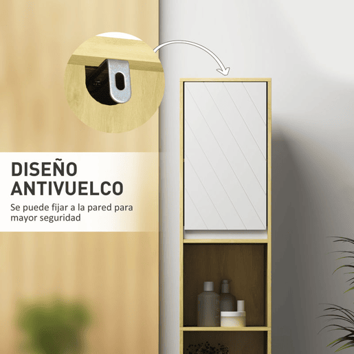 HOMCOM Coluna Casa de Banho com 2 Prateleiras Abertas Armário Alto para Casa de Banho com Armário Fechado e Prateleiras 30x24x170 cm Madeira e Branco