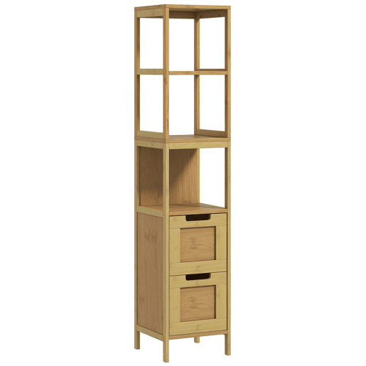 kleankin Coluna Casa de Banho com 3 Prateleiras e 2 Gavetas Armário Alto para Casa de banho Estilo Moderno 30x30x144,3 cm Madeira