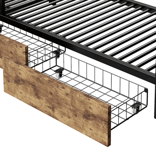 Beliche 140x200 cm - 2 gavetas, prateleiras, LED, barra para roupa - Preto