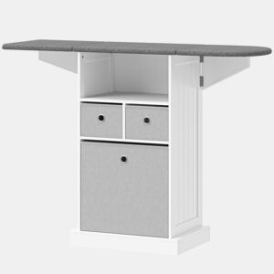 HOMCOM Móvel para Engomar Roupa com Rodas Tábua de Engomar Dobrável Móvel de Engomar com 3 Gavetas de Tecido Compartimento Aberto 121x37x89,5 cm Branco