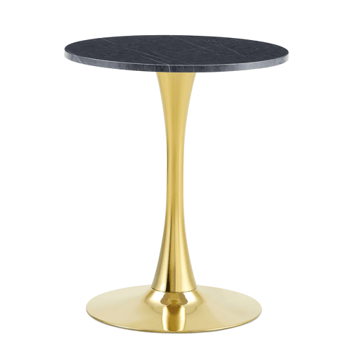 Mesa auxiliar redonda 60 cm - MDF com termoformado, mármore preto, estrutura dourada - Preto+Dourado