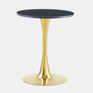 Mesa auxiliar redonda 60 cm - MDF com termoformado, mármore preto, estrutura dourada - Preto+Dourado
