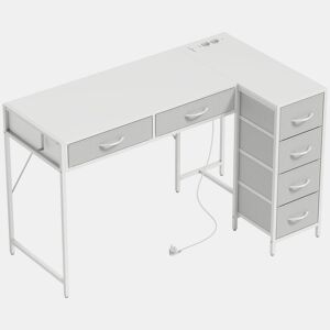 HOMCOM Secretária de Canto Reversível com 6 Gavetas de Tecido 126x48 cm Secretária em L com Tomada de Energia Porta USB e USB-C Mesa em L para Casa ou Escritório Branco