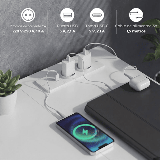 HOMCOM Secretária de Canto Reversível com 6 Gavetas de Tecido 126x48 cm Secretária em L com Tomada de Energia Porta USB e USB-C Mesa em L para Casa ou Escritório Branco