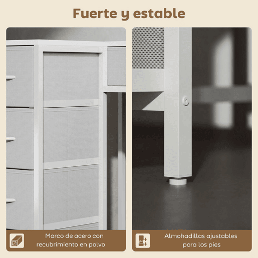 HOMCOM Secretária de Canto Reversível com 6 Gavetas de Tecido 126x48 cm Secretária em L com Tomada de Energia Porta USB e USB-C Mesa em L para Casa ou Escritório Branco
