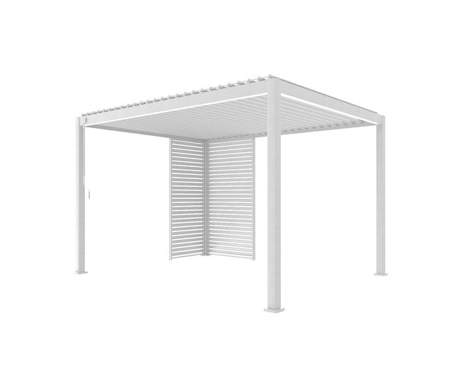 Pérgola bioclimática 3x4m de aluminio + 1 persiana de 1m + 1 persiana de 1.3m, triomphe 3x4m + accesorios, blanco, 392x301x257 cm