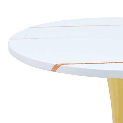 Mesa auxiliar redonda 60 cm - MDF termoformado, pé de apoio dourado - Branco+Dourado