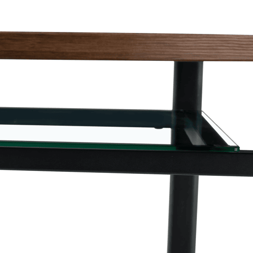 Mesa redonda de 100 cm - design minimalista com vidro e estrutura metálica - madeira castanha