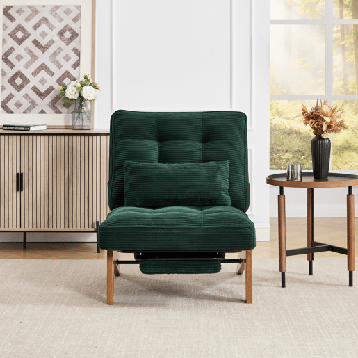Poltrona lounge ajustável tamanho compacto - sem encosto com apoio para os pés e almofada lombar - verde esmeralda
