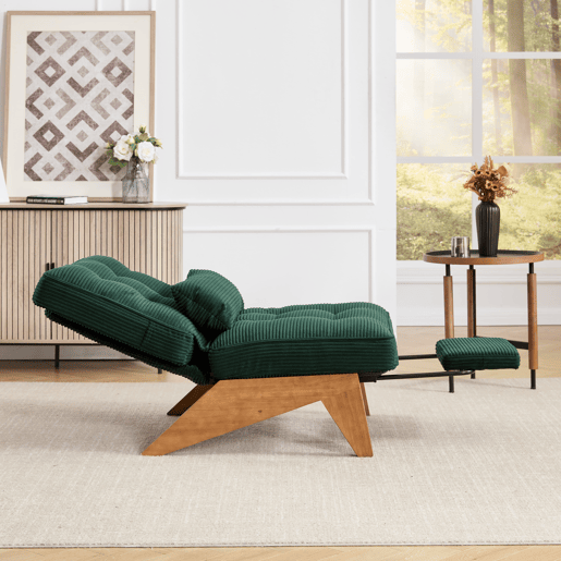 Poltrona lounge ajustável tamanho compacto - sem encosto com apoio para os pés e almofada lombar - verde esmeralda