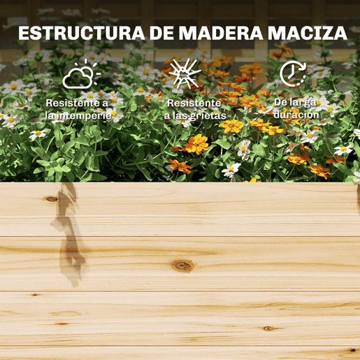 Outsunny Jardineira com Treliça e Teto em Madeira, Jardineira Exterior Grande para Plantas Trepadeiras, com 2 Prateleiras, Drenagem e Forro, Floreira Elevada para Pátio, Terraço, 76x43,5x177 cm, Natural