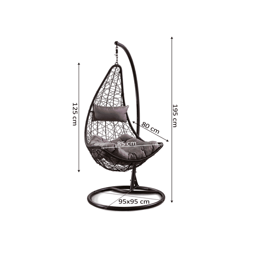 Cadeira de Baloiço Suspensa Once. Mobiliário de Jardim ou Terraço Preto, Almofada Preto