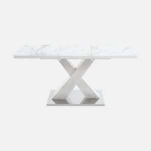 Mesa de jantar extensível 120-160 cm - Moderna, tampo em mármore branco + pernas em MDF X metal - Branco