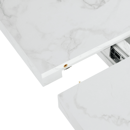 Mesa de jantar extensível 120-160 cm - Moderna, tampo em mármore branco + pernas em MDF X metal - Branco