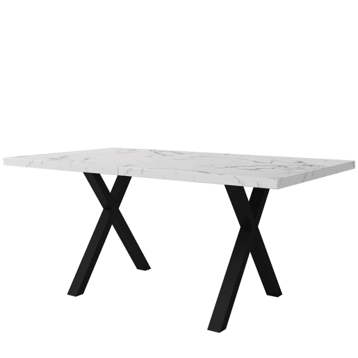 Mesa de jantar 140x80x76 cm - design moderno com pernas cruzadas - mármore preto e branco