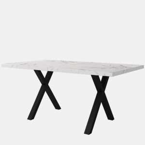 Mesa de jantar 140x80x76 cm - design moderno com pernas cruzadas - mármore preto e branco