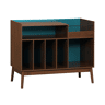 Móvel de vinil vintage bicolor com decoração em madeira e fundo colorido, 100cm Azul - 100x48x81.5 cm