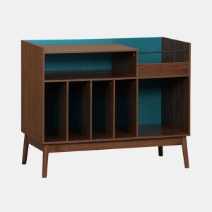 Móvel de vinil vintage bicolor com decoração em madeira e fundo colorido, 100cm Azul - 100x48x81.5 cm
