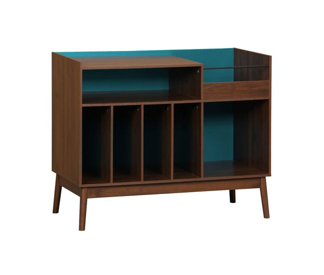 Mueble de vinilo vintage bicolor con decoración de madera y fondo colorido 100cm, nepal, azul, 100x48x81.5 cm