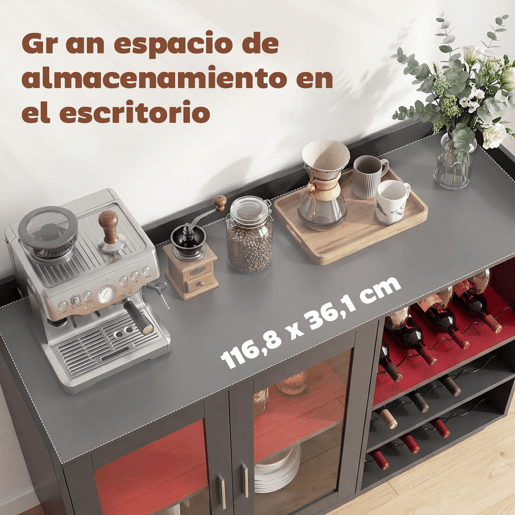 HOMCOM Móvel de Bar Armário Buffet para Vinhos com Luzes LED RGB, Porta-Garrafas para 12 Garrafas, Aparador de Cozinha com Prateleira Ajustável e Portas com Fecho Suave, Preto