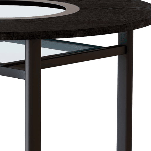 Mesa de jantar redonda 100 cm - minimalista, vidro cinzento, estrutura metálica - madeira preta