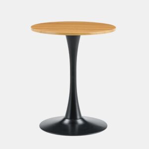 Mesa auxiliar redonda 60 cm - MDF com acabamento em madeira, termoformada, pé preto - PretoMadeira