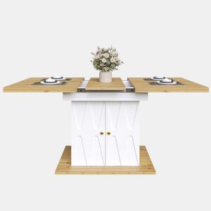 Mesa extensível 110-140x70x76,5 cm - MDF com relevo e acabamento em madeira - Branco