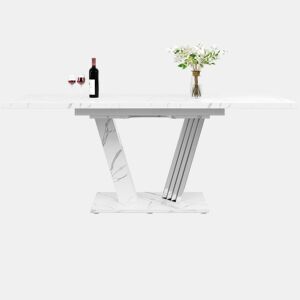 Mesa extensível com tampo em mármore 120-160x80x76 cm - Mesa de cozinha com tampo extensível e pernas em forma de borboleta - Branca