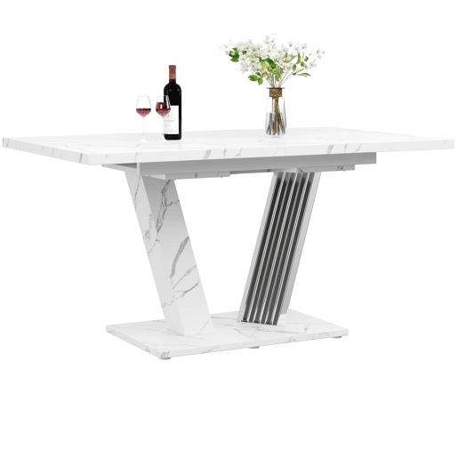 Mesa extensível com tampo em mármore 120-160x80x76 cm - Mesa de cozinha com tampo extensível e pernas em forma de borboleta - Branca