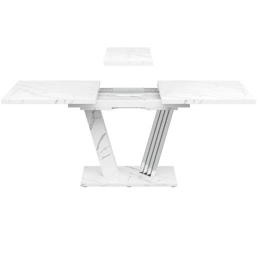 Mesa extensível com tampo em mármore 120-160x80x76 cm - Mesa de cozinha com tampo extensível e pernas em forma de borboleta - Branca