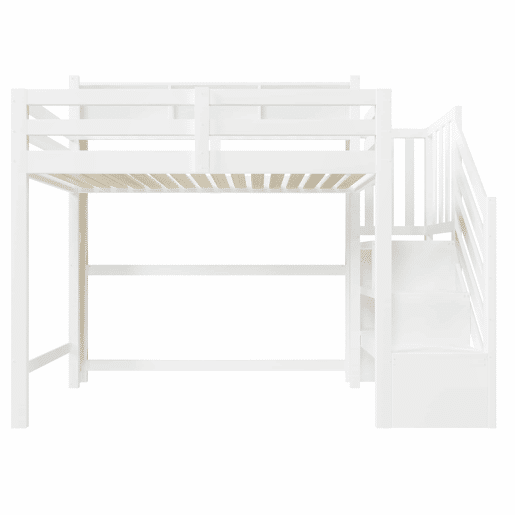 Beliche 90x200 cm - com luzes LED, grande espaço de armazenamento, escada com prateleiras, sem colchão - Branco