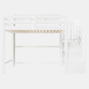 Beliche 90x200 cm - com luzes LED, grande espaço de armazenamento, escada com prateleiras, sem colchão - Branco