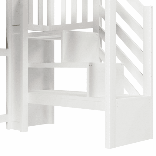 Beliche 90x200 cm - com luzes LED, grande espaço de armazenamento, escada com prateleiras, sem colchão - Branco