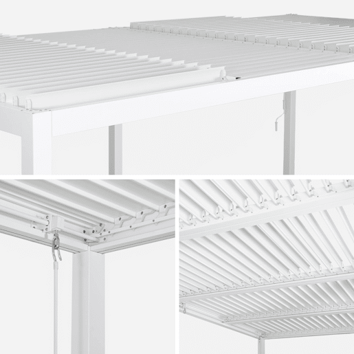 Pérgola bioclimática 3x6m de alumínio e aço + 2 toldos 3m Branco - 574x272x231 cm