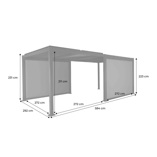 Pérgola bioclimática 3x6m de alumínio e aço + 2 toldos 3m Branco - 574x272x231 cm