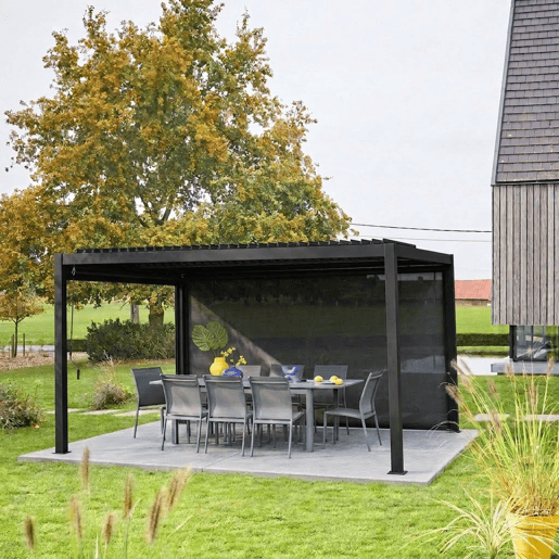 Pérgola bioclimática em alumínio e aço 3x4m + estore 4m Preto - 392x292x224 cm