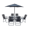 Mesa e cadeiras de jardim em metal Convivia com guarda-sol - 6 lugares - Cinzento antracite