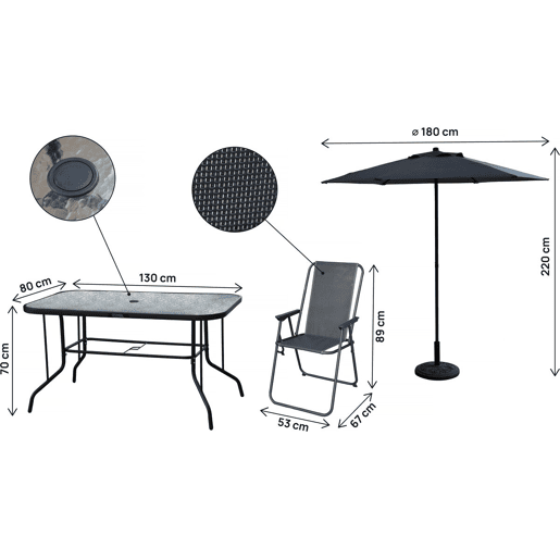 Mesa e cadeiras de jardim em metal Convivia com guarda-sol - 6 lugares - Cinzento antracite