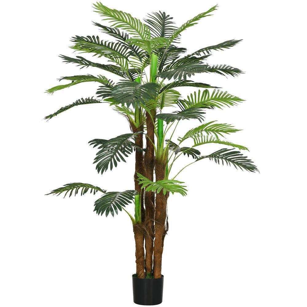 Homcom planta artificial decorativa 160 cm palmera artificial con maceta y hojas para interior hogar salón oficina verde