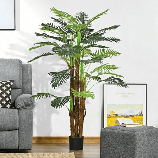 HOMCOM Planta Artificial Decorativa 160 cm Palmeira Artificial com Vaso e Folhas para Interior Casa Sala Escritório Verde