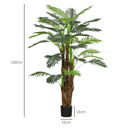 HOMCOM Planta Artificial Decorativa 160 cm Palmeira Artificial com Vaso e Folhas para Interior Casa Sala Escritório Verde