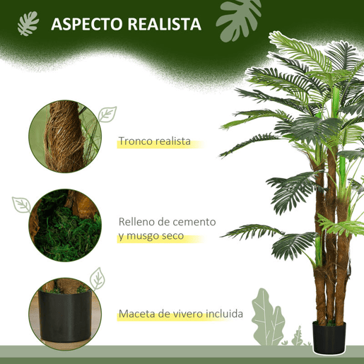 HOMCOM Planta Artificial Decorativa 160 cm Palmeira Artificial com Vaso e Folhas para Interior Casa Sala Escritório Verde